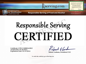 Responsible Serving<sup>®</sup> allows you to print your official alcohol training certificate online instantly!